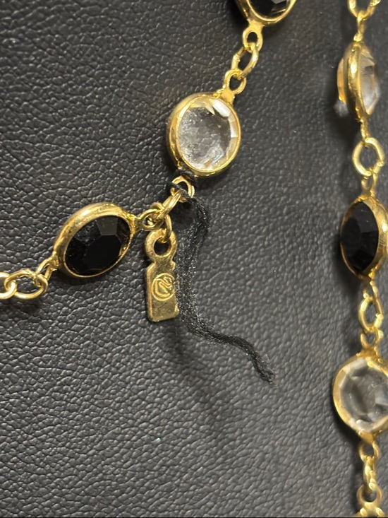 SWAROVSKI Crystal Long Necklace Clear & Black Bezel Riviere Gold Tone - Picture 2 of 8